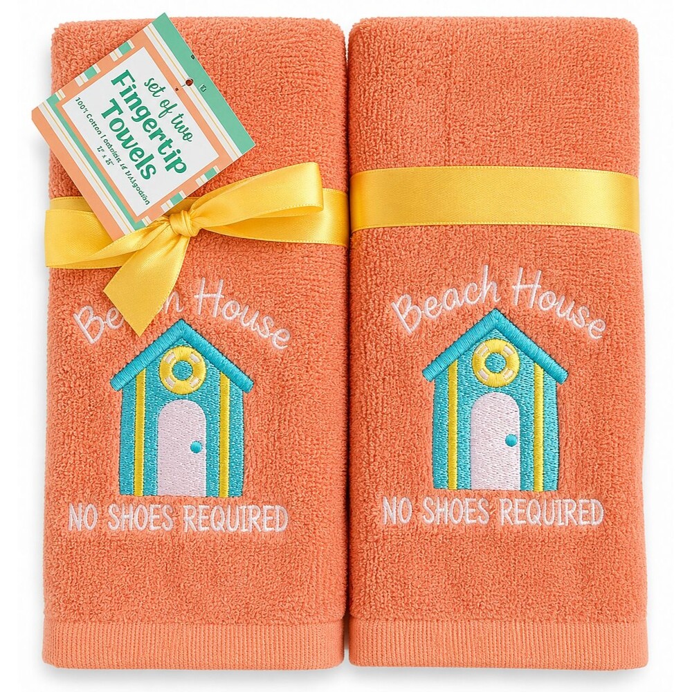 Nantucket No Shoes Required Fingertip Towels Set of 2 Embroidered Beach Coastal